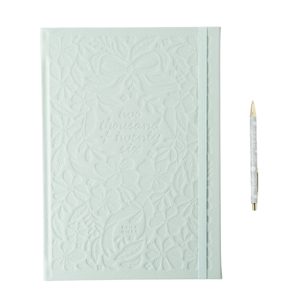 2026 A4 Daily Diary & Pen - Mint Petals